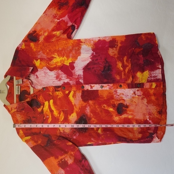 Chico's Artsy Multicolor 3/4 Button Cuff Sleeve 100% Cotton Button Down Top SZ 1 - Picture 12 of 13